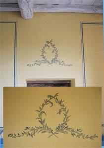 Photo Dcoration murale, mouluration et feuillages en Grisaille (pigments)